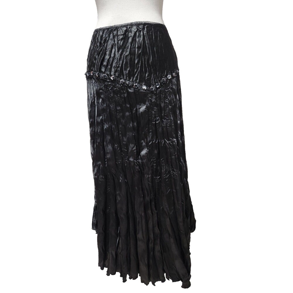 Dolled Up By Fang Womens M Wrinkle Floral Sequins Black Skirt Witchy Whimsigoth